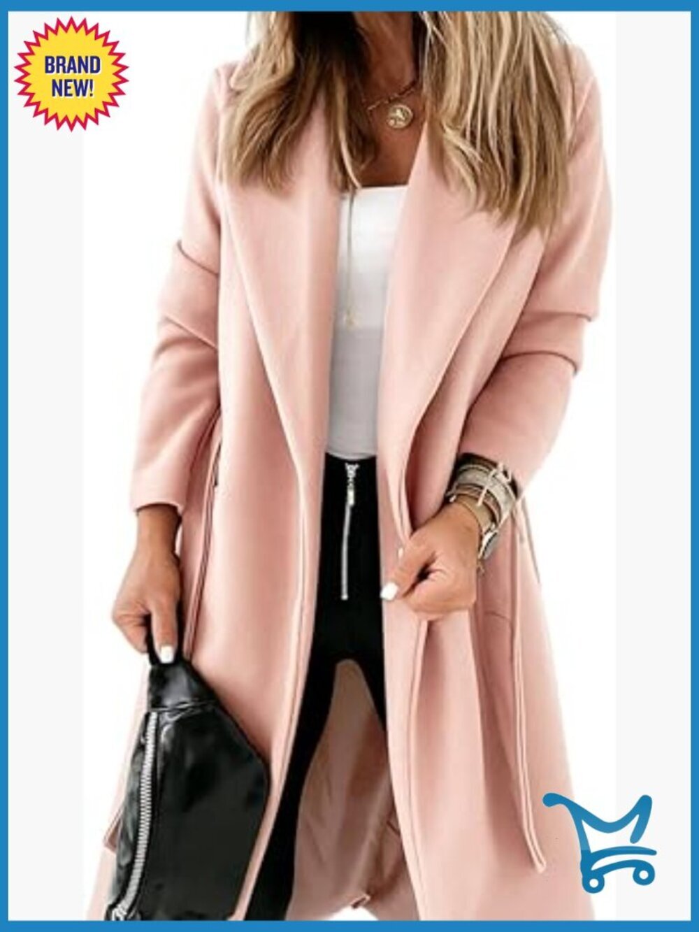 Classic Open Front Belted Long Coat with Pockets